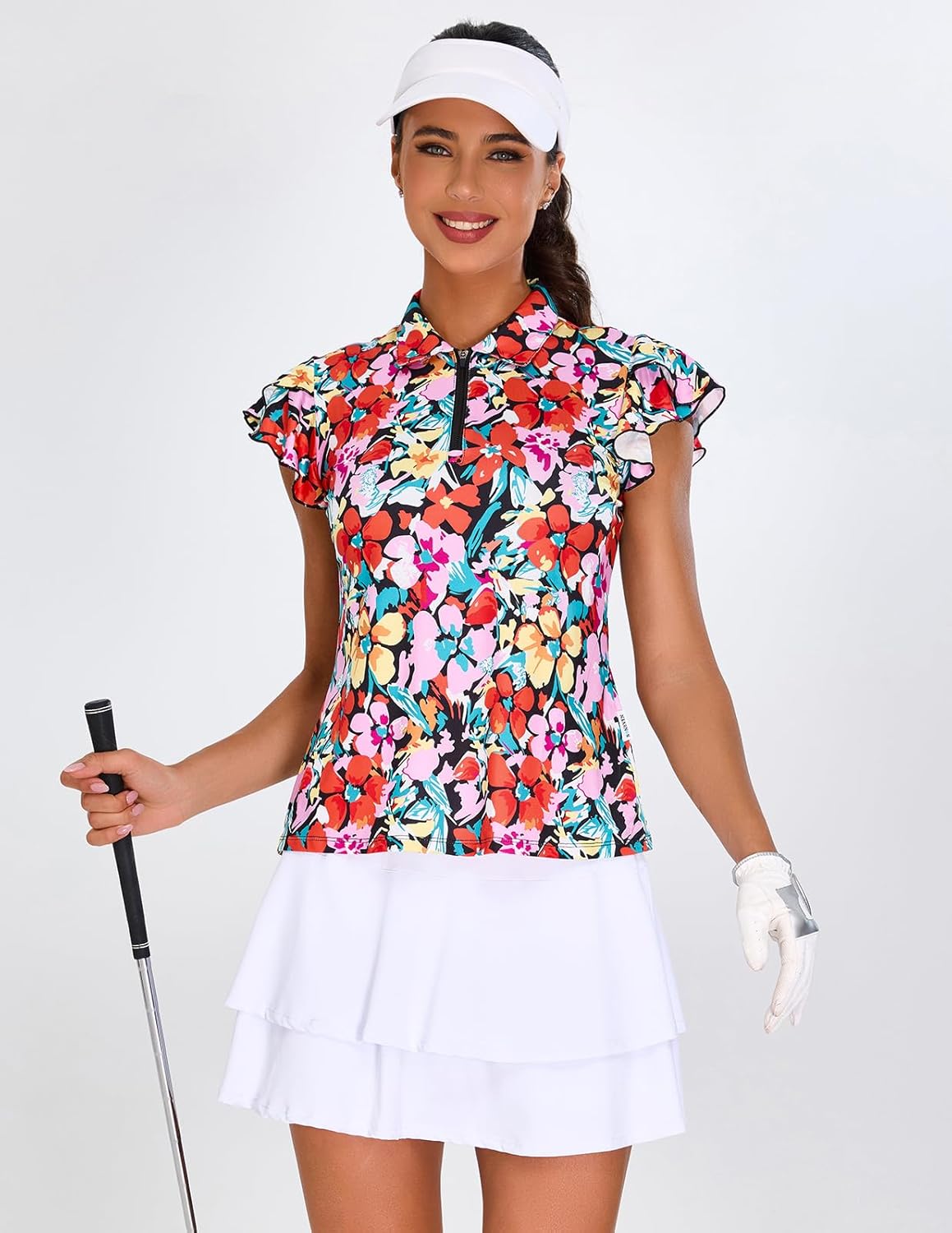Soneven Womens Petal Sleeve Golf Shirts Moisture Wicking Lady Golf Apparel Print Tennis Sport T Shirt - Image 5