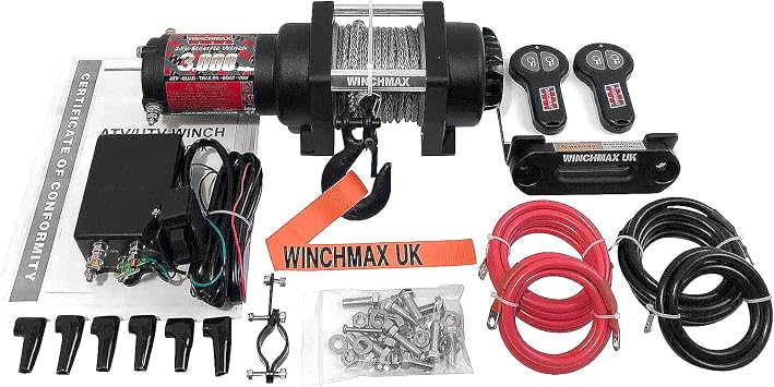 WINCHMAX 3,000lb 1,361kg Original Orange 12v Electric Winch, 15.5m x 5mm Synthetic Rope, 1/4 Inch Hook
