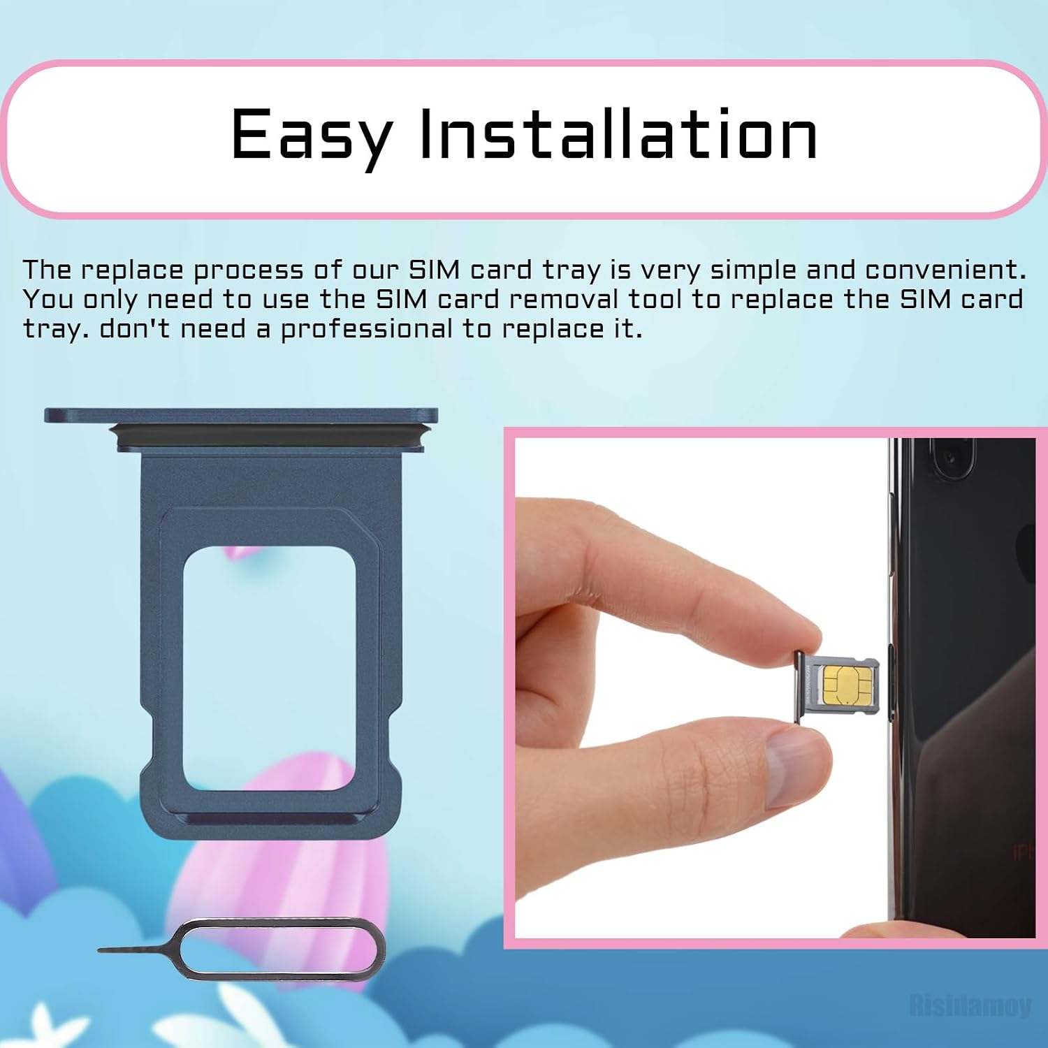 for iPhone 12 Pro Max 12 Pro Blue Single SIM Card Tray Slot Part | Single SIM Version Card Slot Replace with Waterproof Rubber Ring SIM Ejector for iPhone 12Pro 12PromaxA2342 A2410 A2412 A2411