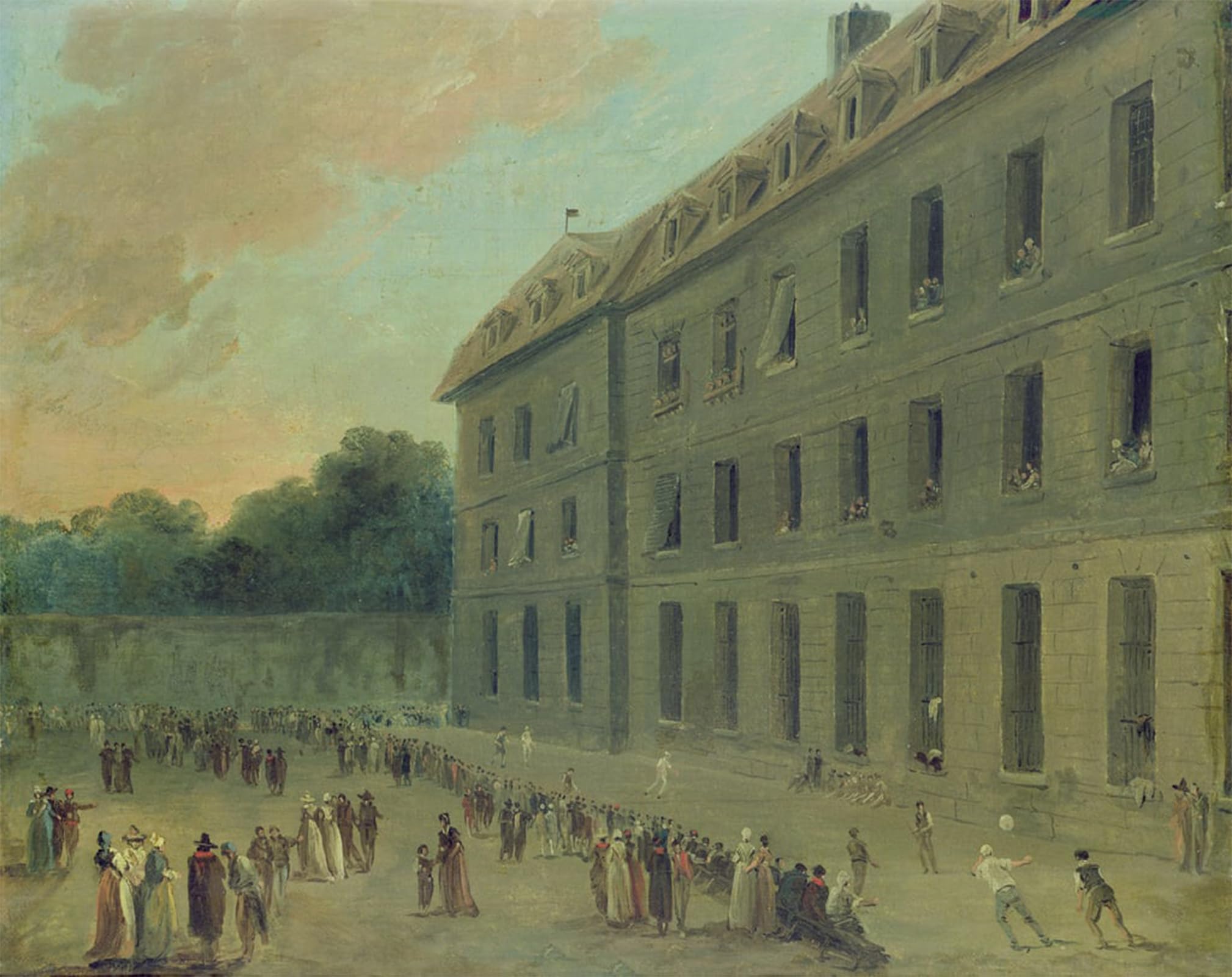 POSTERIIk Vintage Art Print Images Pictures Print Recreation At the Saint lazare Prison by Hubert Robert Modern Colour Posters for Office Home Decor 60x90cm