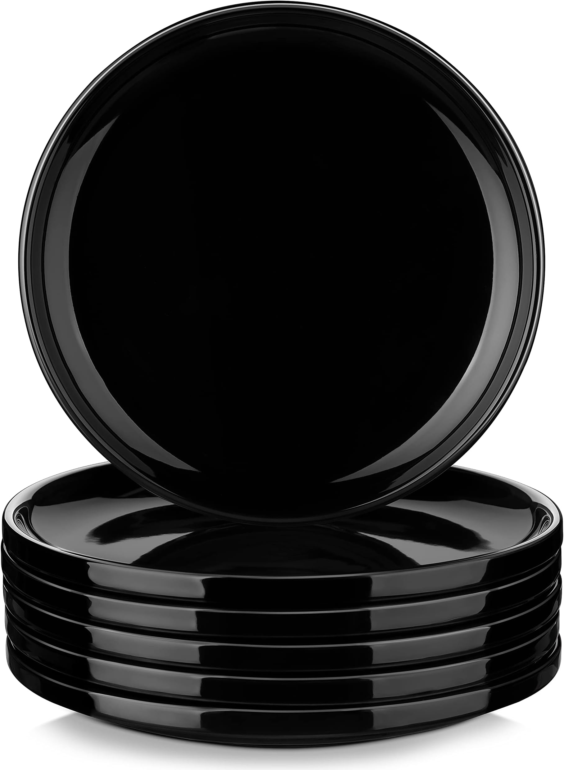 LOVECASA Black Plates Dessert Plate for 6, 8 Inch Dish Set Dinnerware Sets for Salad, Round Plates with Lipped Edges, Microwave and Dishwasher Safe