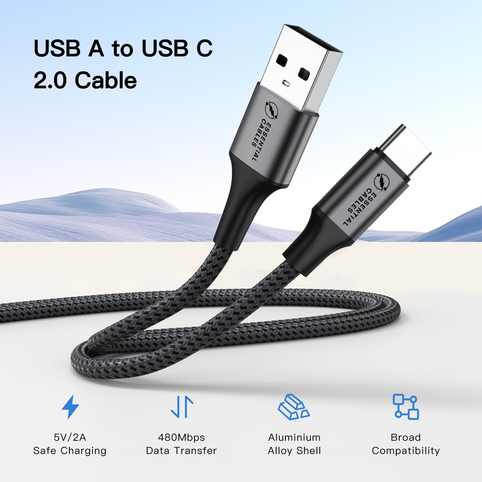 Cable de carga USB C de 2 m 3.1 A tipo C, cable de carga rápida, trenzado USB A a USB-C, cable de carga USB C para iPhone 16 15 Pro, Samsung Galaxy S24 S23 Ultra, Pixel 9, iPad Air, Switch, Steam,