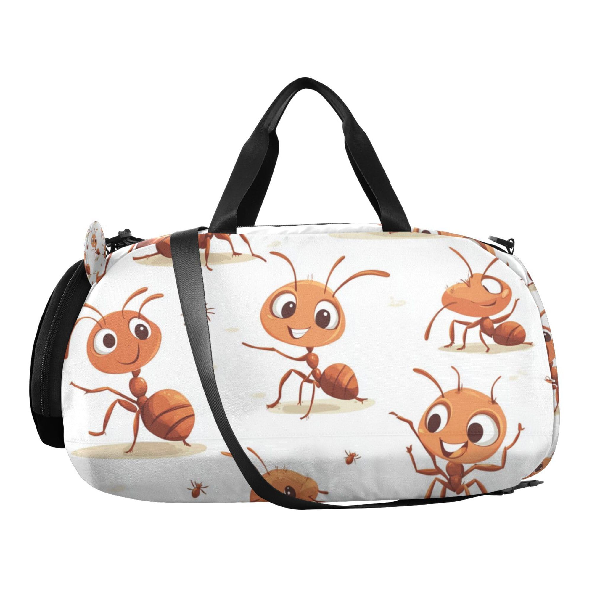 Glaphy Cartoon Ants Cute Duffle Bag for Toddler Boys Girls, Gym Sports Bag with Shoe Compartments, Kids Travel Overnight Weekender Shoulder Bags