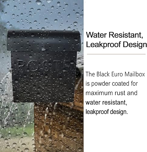 Miniatura 3 de NACH Buzón de metal europeo francés con soporte para periódicos, buzones exteriores, soporte de pared para buzón negro, soporte para correo, buzón