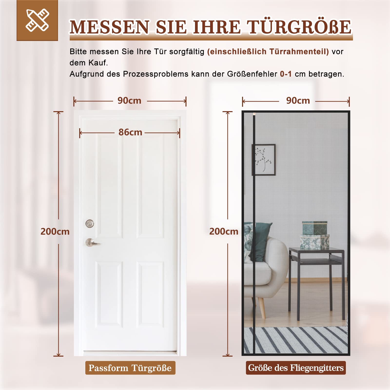 Yotache Fliegengitter Balkontür Magnet 90x200cm Fliegengitter Balkontür Seitliche Öffnung, Fliegengitter Tür Ohne Bohren für Schlafzimmer Kellertür Terrassentür, Schwarz