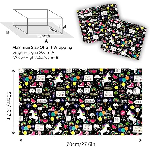 Miniatura 2 de WDNUKEE Papel de regalo de feliz cumpleaños para niños, niñas y niños, 6 hojas de papel de regalo de cumpleaños para niños, plegado plano de 20 x 28