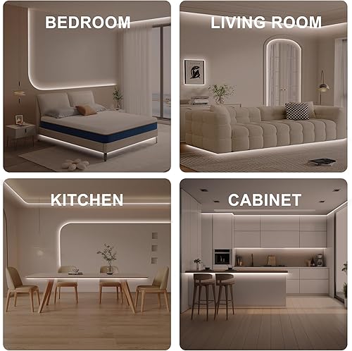 Miniatura 7 de Tira de luz LED COB de 16.4 pies con control remoto, 4000 K regulable brillante COB tira de luz LED blanca continua para espejo, escalera, gabinete,