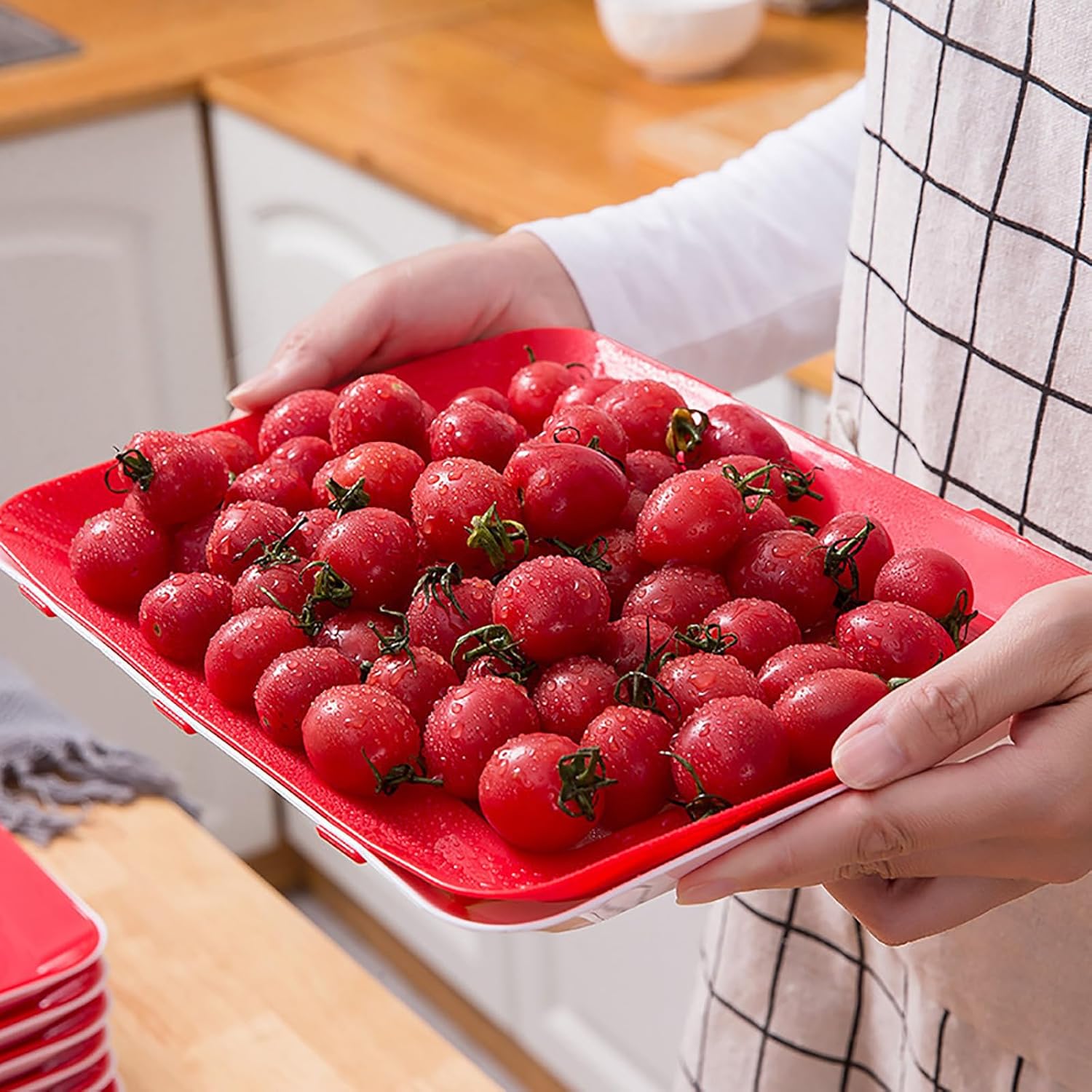 Reversible Lid Food Storage Containers, Food Plastic Preservation Tray, Latest Stackable Foods Trays with Stretch Cover for Various Foods