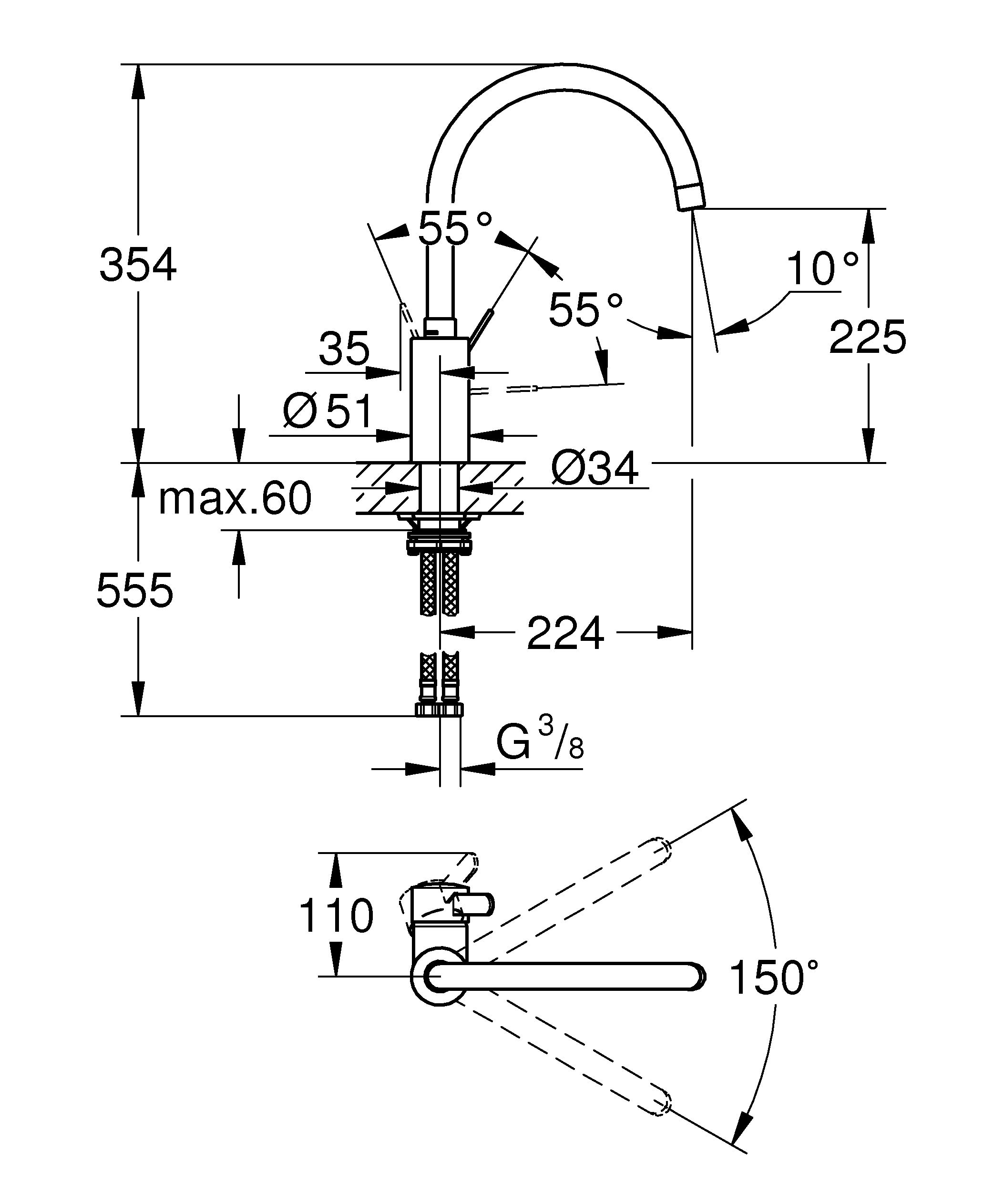 Grohe 3284320E Eurosmart Cosmopolitan Rubinetto Miscelatore Monocomando per Lavello