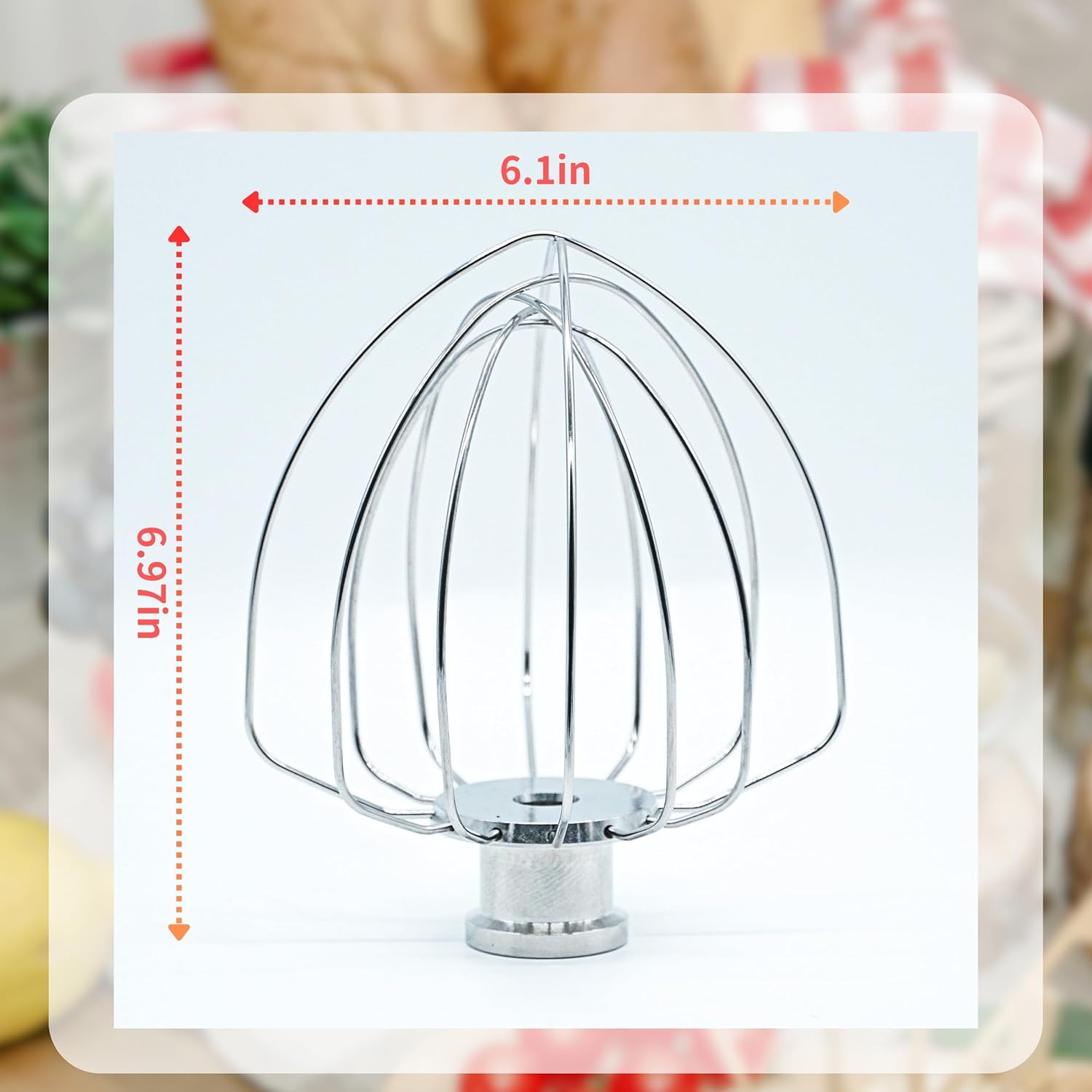 6-Wire Whip Compatible with 6Qt Kitchenaid Tilt Head Stand Mixer, Replacement for Kitchenaid Stand Mixer Attachments and Accessories KN256, Stainless Steel, Dishwasher Safe(1 Pack)