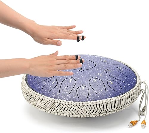 Miniatura 3 de Tambor de lengua de acero, 14 pulgadas, 15 notas, tambores de acero para adultos, tambores de mano con libro de música, mazos de tambor de lengua y