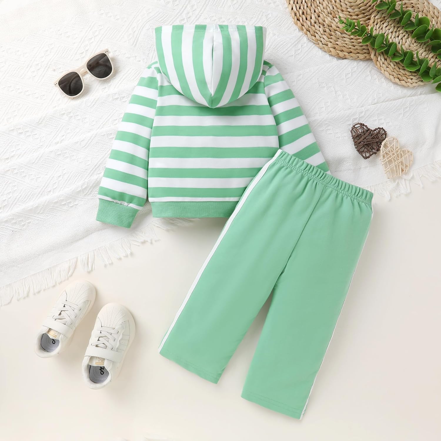 Happy Town Toddler Baby Boy Girl Clothes Long Sleeves Hoodie Striped Tops Jogger Sweatpants Fall Outfit Sets 2 Pcs - Image 3