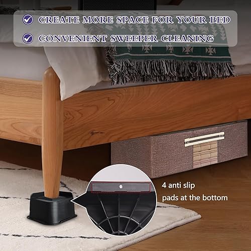 Miniatura 5 de Sunifier Elevadores de cama de 4 pulgadas, resistentes, paquete de 4 unidades, elevadores de muebles en forma de L de 4 pulgadas, soporta 5000
