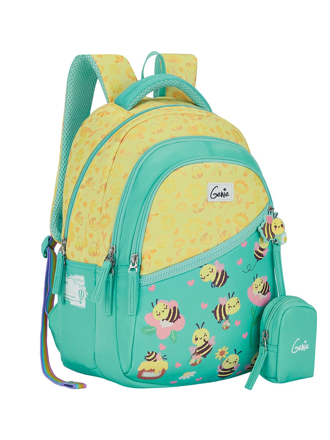 genie Beehappy School Backpack For Girls |15 Inch-20 Litres With Three Compartments, Light Weight with Padded Shoulders |Best for Books, Water Bottles, Stationery, Lunch Box & Essentials - Teal-picture-36