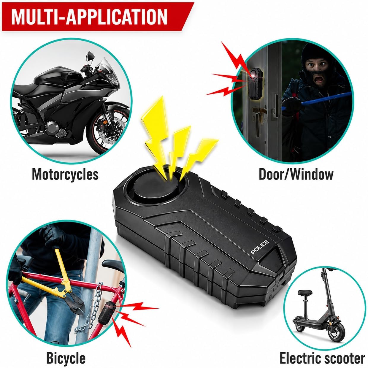 Police Bike Alarm with Remote 113dB Wireless Anti Theft Vibration Motion Sensor Waterproof Security System for Motorcycle, Electric Bike, Scooter & Tricycle image 4