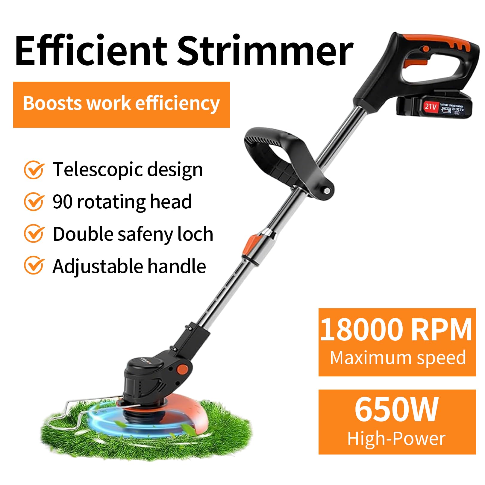 Strimmer,Cordless strimmer with 2 * 21V 2.0Ah batteries, Metal blade strimmers with 3 types of blades, Height Adjustable Battery strimmers/Garden strimmer/Electric strimmer for garden, lawn,villa - 4