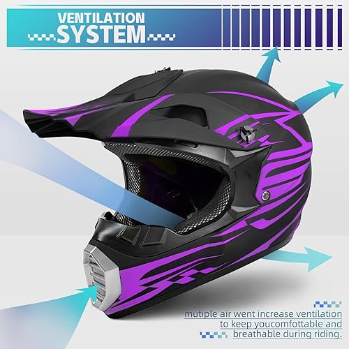 Miniatura 3 de CUETY DOT Youth Kids Motocross Helmet, Unisex Dirt Bike ATV BMX Street Ride Off-Road Full Face Motorycle Helmet W Goggles Gloves Mask