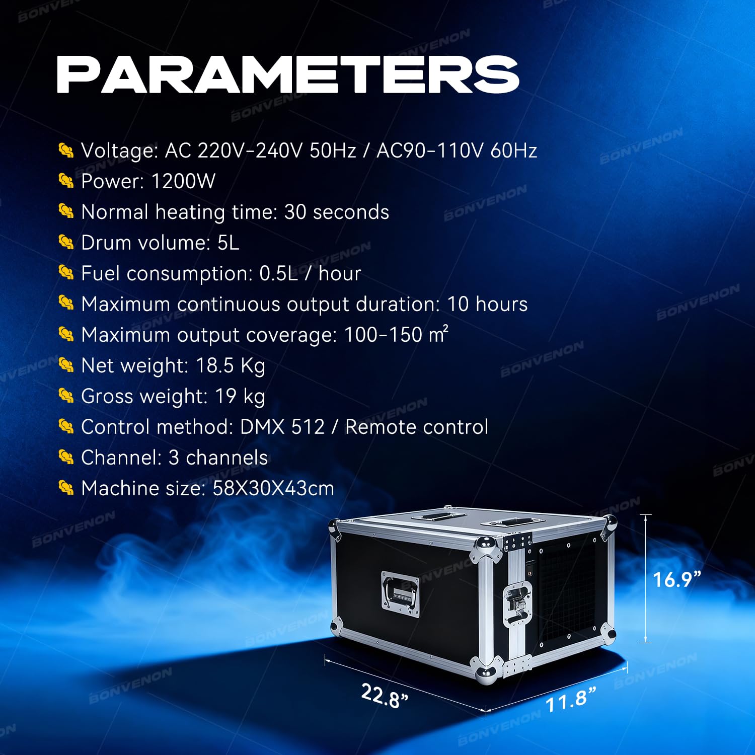 Fog Machine, 1200 W Fogger programmierbar mit DMX und Fernbedienung, 5 l Tankinhalt, und Nebelmaschine ist geräuschärmer für DJ Disco Party Hochzeit Halloween Weihnachten