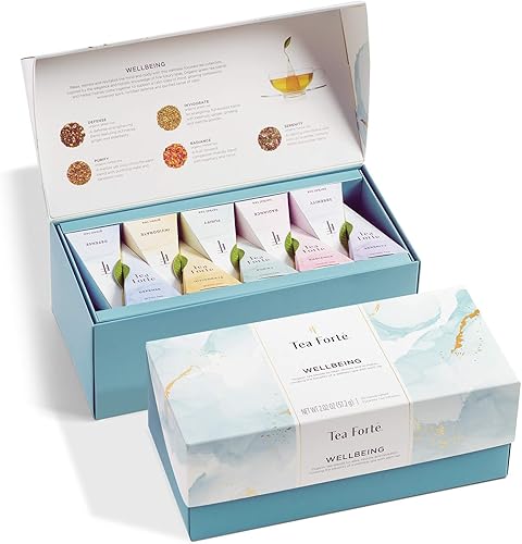 Tea Forte Wellbeing Organic Wellness - Caja de presentación de té con muestras de té 20 bolsas de infusor de té pirámide hechas a mano té de hierbas