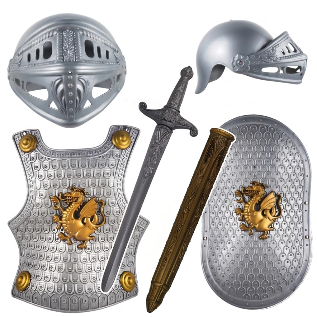 Armor Costume, Knight Costume Kids – Medieval Knight Armor Set with Sword, Shield, Helmet & Chest Plate for Boys Halloween Cosplay