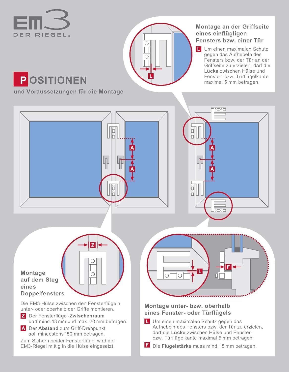 Scheffinger EM3 Riegel Fenster-Sicherung Fensterriegel | Schutz gegen Aufhebeln von Fenstern und Türen | Einbruchschutz | einfache Montage | Stahl | weiß