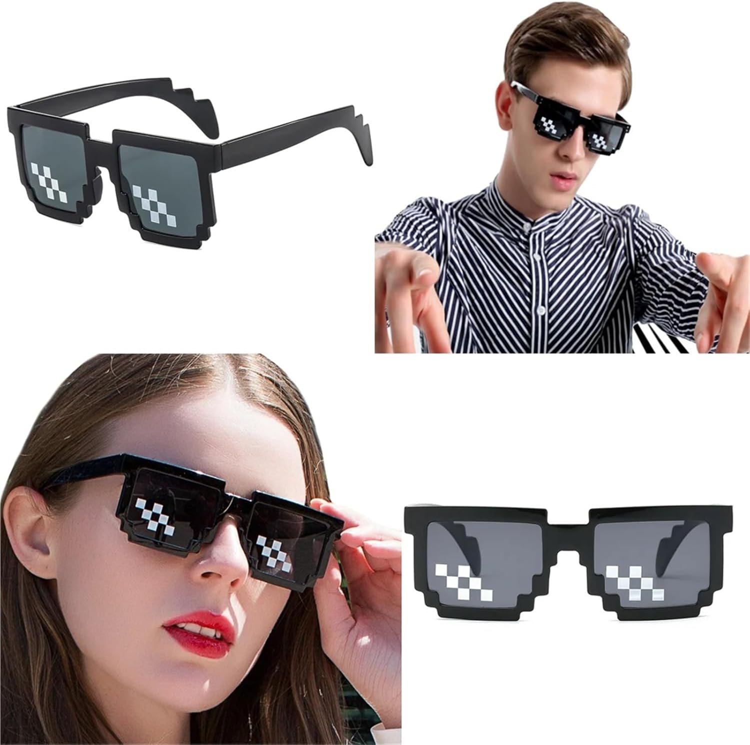 Pixel Sunglasses for Party 16 Pack Square Pixelated Mosaic Glasses for Women Men Party Travel Black