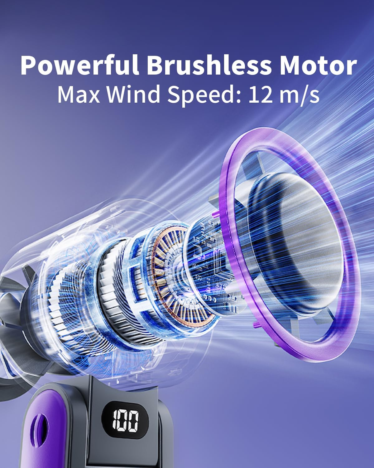 Portable Handheld Fan with Intelligent Refrigeration Piece, Led Display, 100-Speed Stepless Adjustment, Foldable Rechargeable Personal Fan for Outdoor Travel Beach, Gray Purple