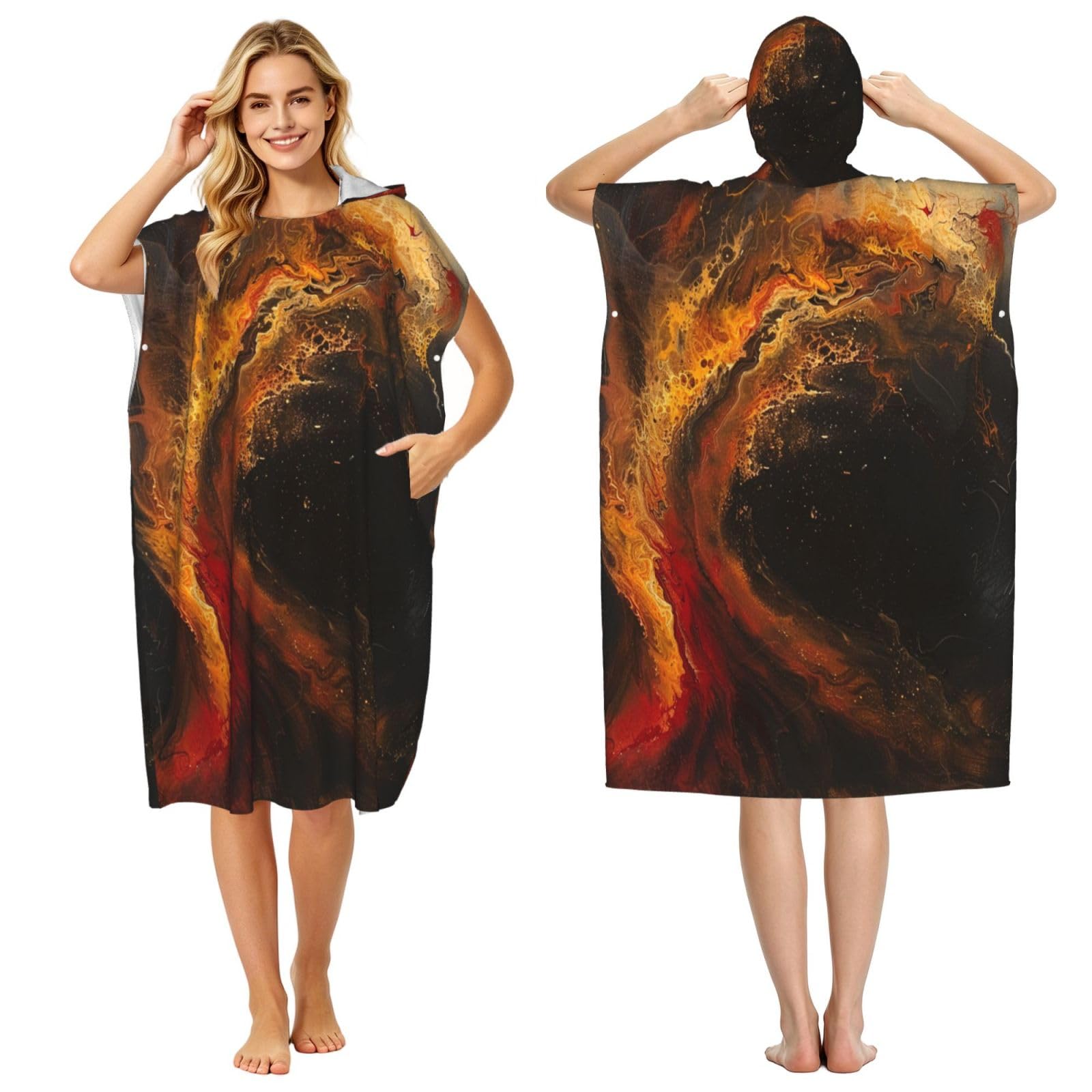 DTHKJNLSF Red Flame Flowing Light Adult Hooded Beach Poncho Towel