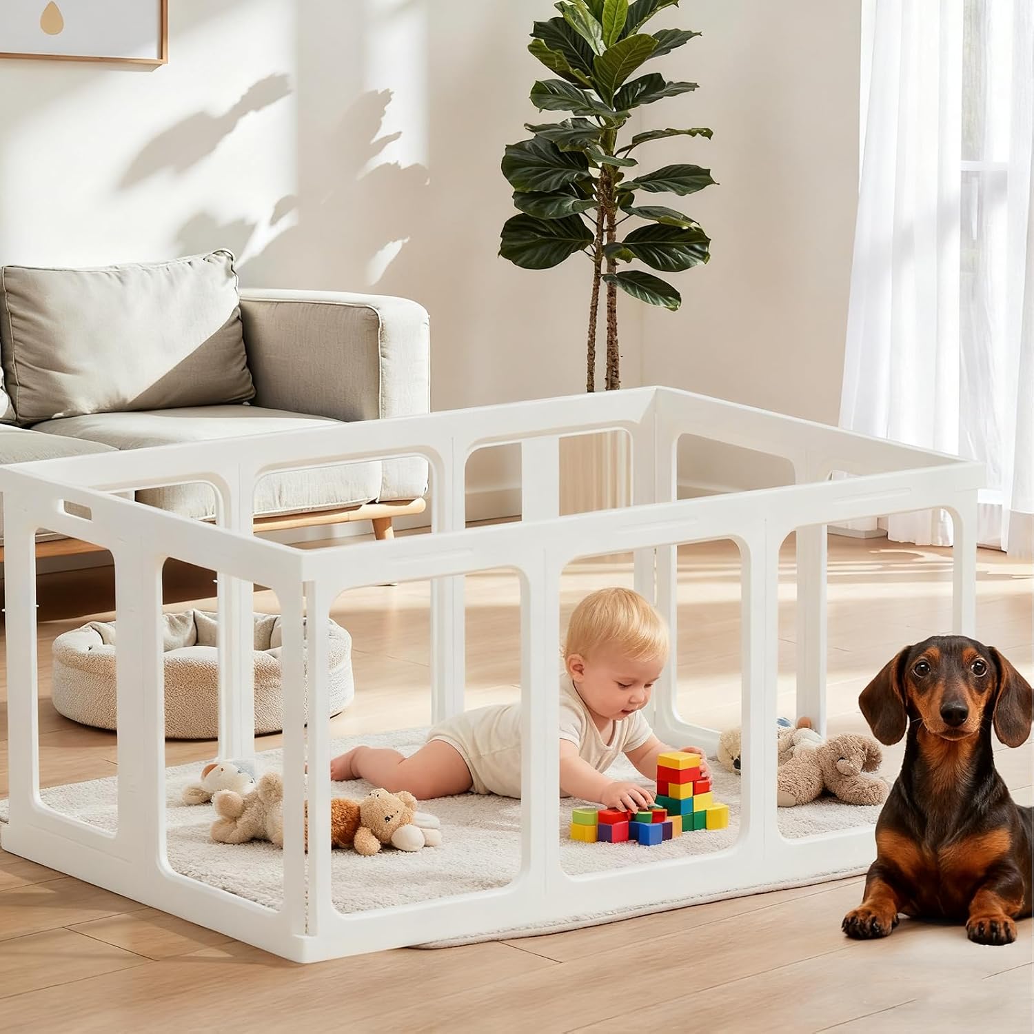 Acrylic Baby Playpen,50.1x50.1in Baby Playard,Play Pens for Indoor,Sturdy Safety Play Yard,HD Activity Fence for Babies and Toddlers,Easy Assemble & Cleaning,White