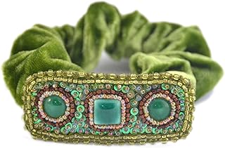 C001 - Elástico Verde para Cabello de Porcelana, Perlas de Cristal y Terciopelo de Seda, diseño de búho, Color Verde
