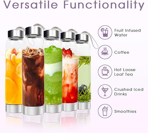 Vista 54 de ChezMax Botella de agua de cristal con centro de cristal natural A - Cristal rosa