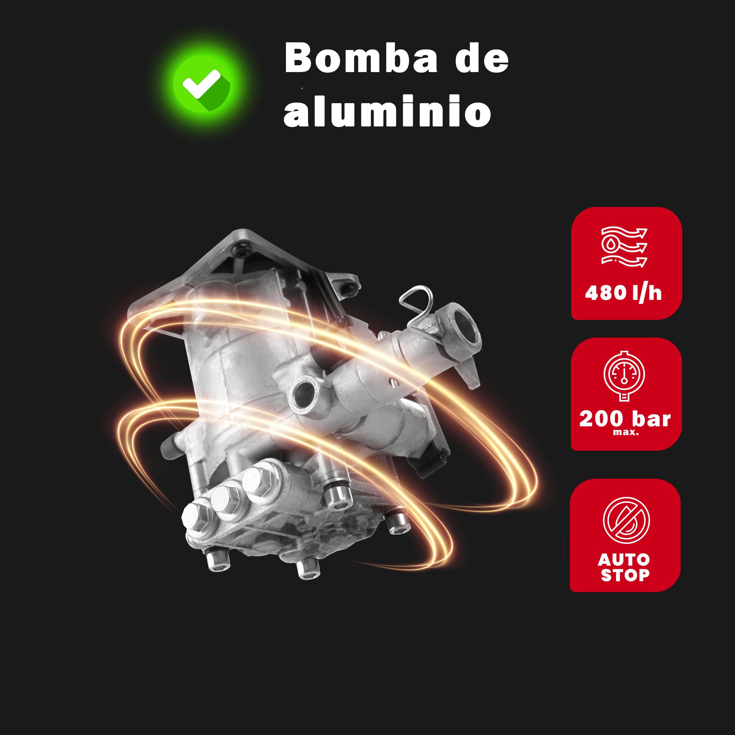LEHMANN Jukon Hidrolimpiadora de Alta Presion, 1600W, Presión Máx. de 200 Bares, 480 l/h de Caudal, con Accesorios - Pistola, Lanzas, Lanza de Espuma y Cepillo de Patio