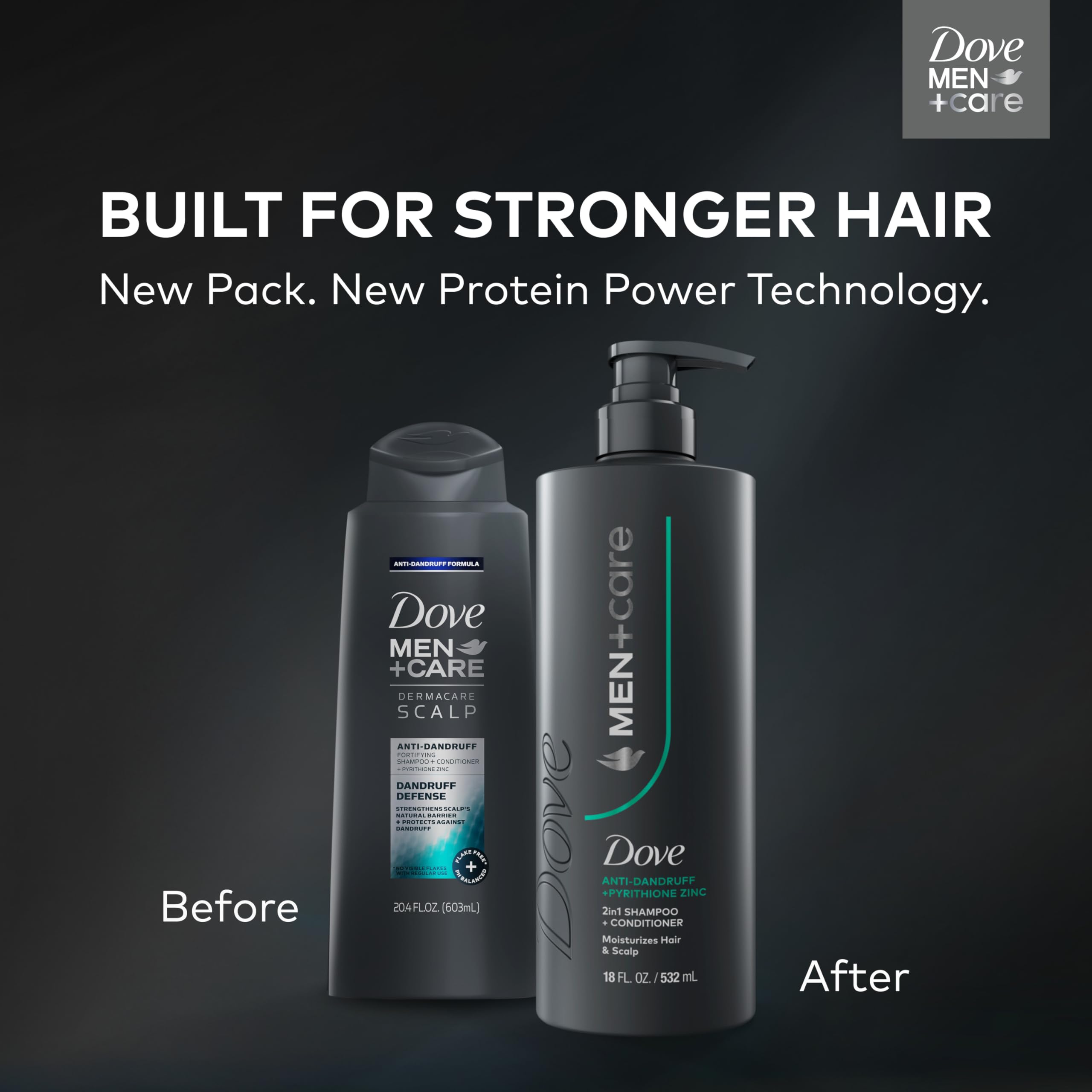 Dove Men+Care 2-in-1 Shampoo + Conditioner 1 ct Dandruff Defense to Moisturize Hair & Scalp, with Pyrithione Zinc, 18 FL OZ