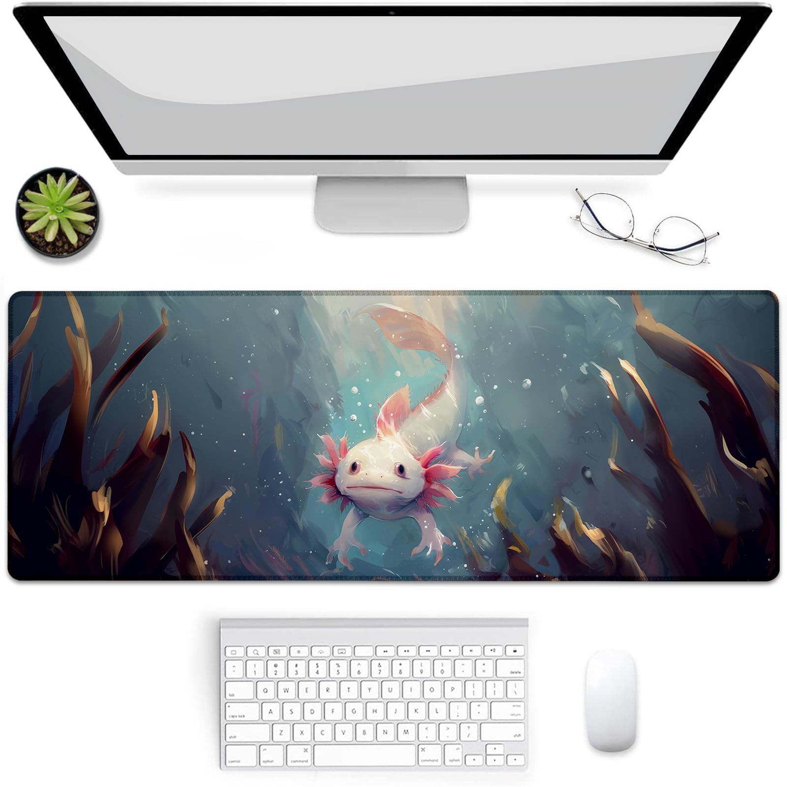 Cute Axolotl Gaming Mouse Pad, Mouse Pad, Desk Mat, Non-Slip Rubber Base MousePads for Co…