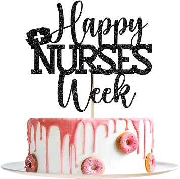 Happy Nurses Week Cake Topper, Thank You Nurses Party Decorations, Happy Nurses Day Decor, Nurses Appreciation Week Decorations, Black Glitter