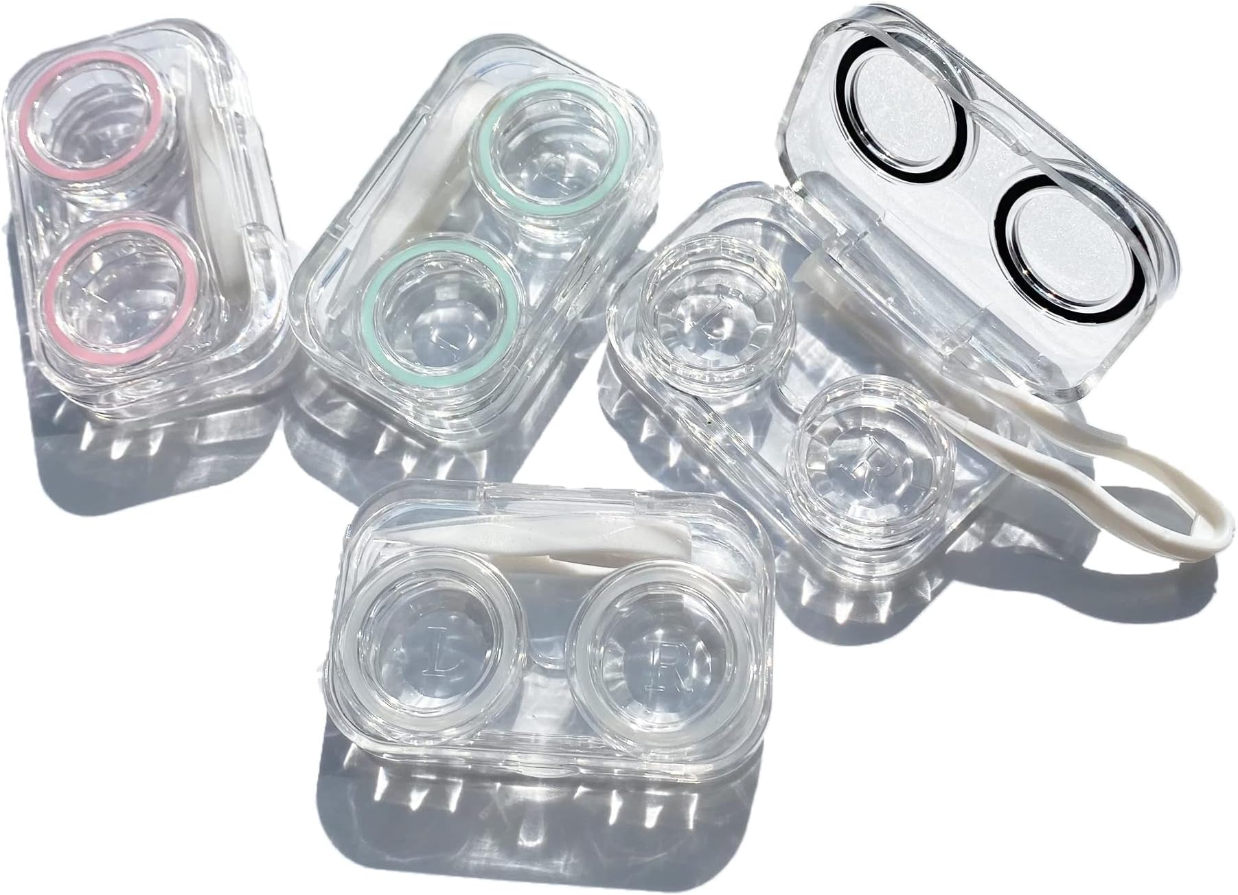MAKINGTEC 4 PCS Contact Lens Cases, Fully Transparent One with Gasket Colorful Contact Lens Container Holder, Outdoor Portable Mini Contact Lens Soak Storage Kit for Travel & Home