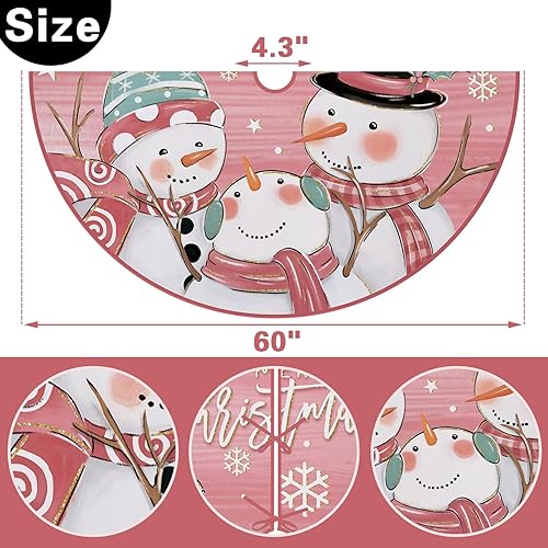 Miniatura 2 de Fzbali Falda de árbol de muñeco de nieve de 48 pulgadas con cordones, falda de árbol de Navidad rosa artificial, fiesta de invierno, decoración de