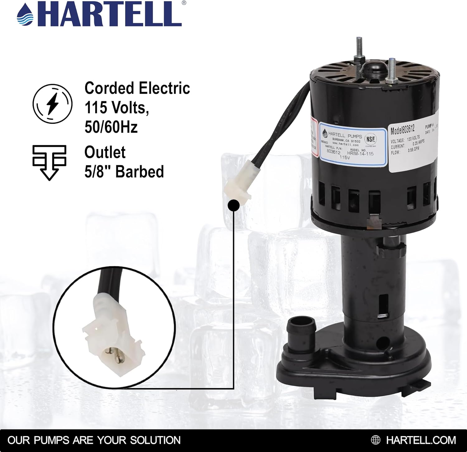 HARTELL HRIM-14-115 Replacement Ice Machine Pump, Replaces GPP-4S-1 and 12-2265-01