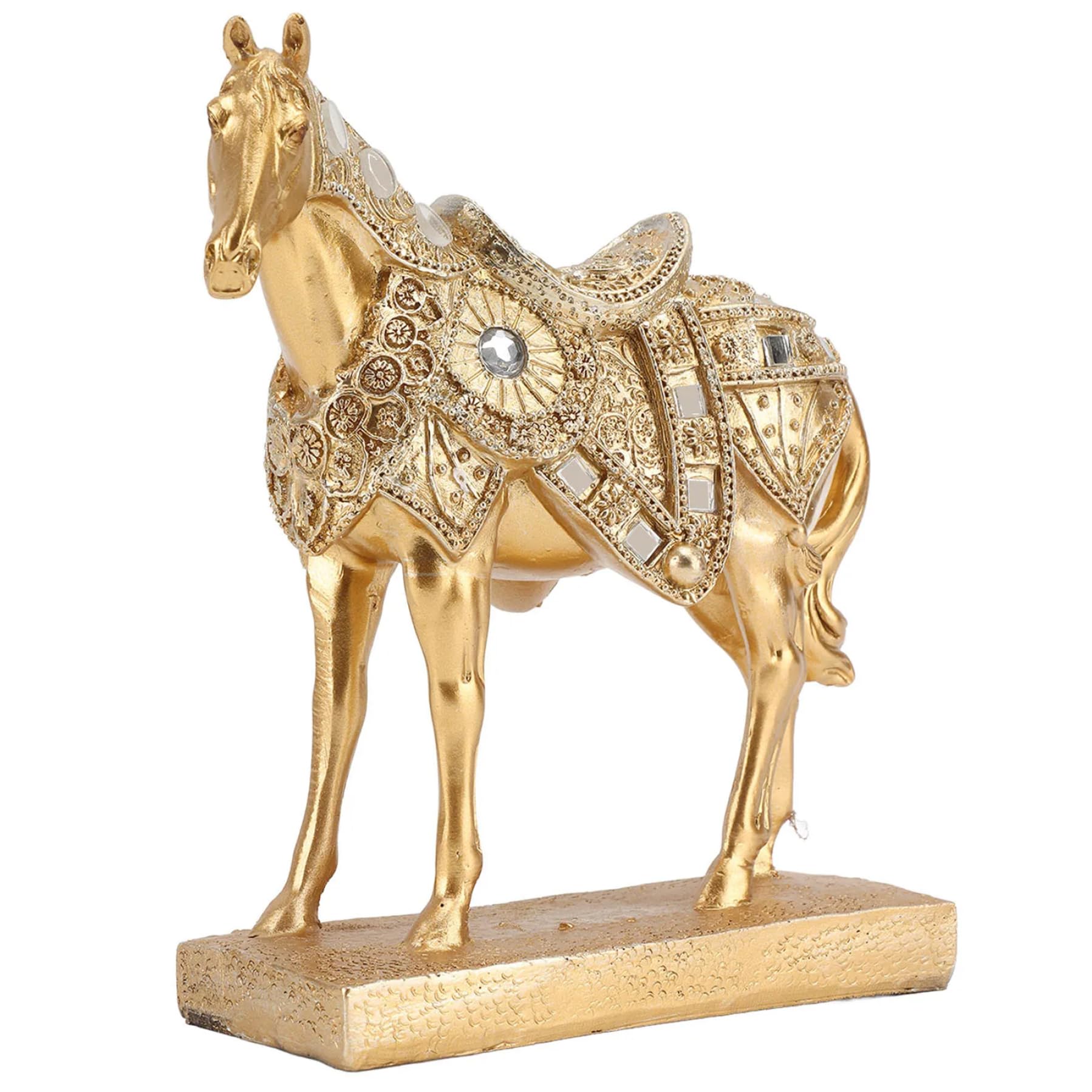 Statue de cheval doré en résine moderne pour décoration de salon et de bureau