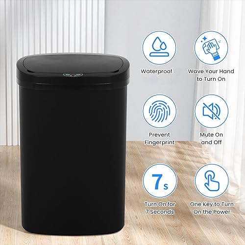 Miniatura 18 de BLKMTY Basurero de cocina de 13 galones de acero inoxidable de 50 litros, cubo de basura automático sin tacto, con sensor de movimiento, con tapa