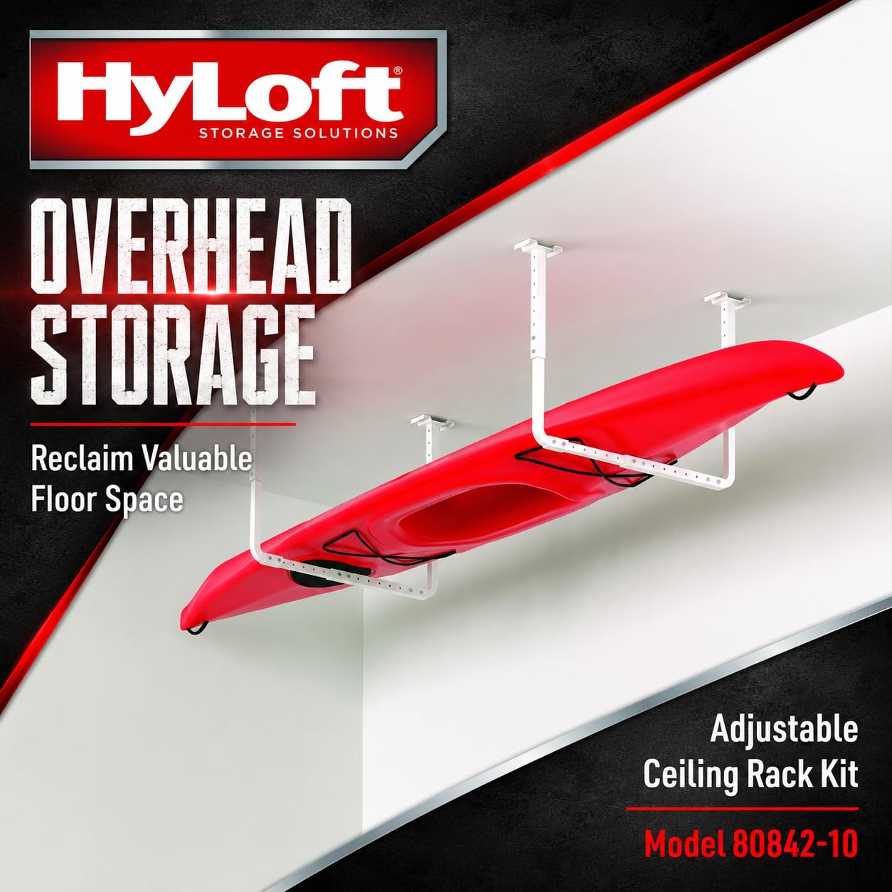 HyLoft 80842-10 83,8 cm x 86,4 cm Verstellbare Garagen-Deckenhalterung, Aufbewahrungsregal-Set, Garagenüberkopf-Halterung, Weiß
