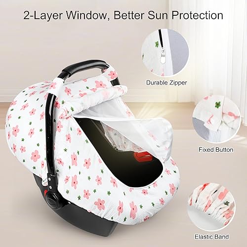 Miniatura 6 de Hooyax Funda de asiento de automóvil de muselina para bebé, toldo transpirable y de privacidad para asiento de automóvil con 3 modos, fácil de