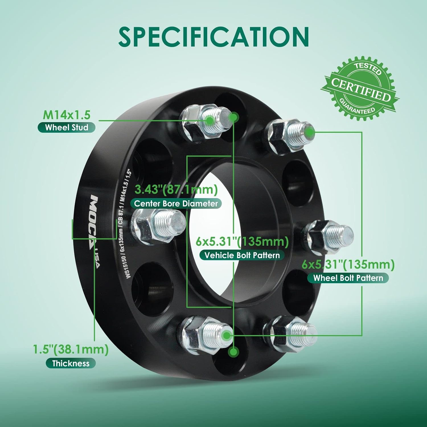 MOCA 4PCS 38.1mm Wheel Spacers 6x135 to 6x135mm Bolt Pattern 87.1mm Hub Bore M14x1.5 Bolt fit 2015-2022 for Ford Expedition, 2015-2022 for F-150, 2015-2022 Lobo, 2015-2022 for Lincoln Navigator 3.5L