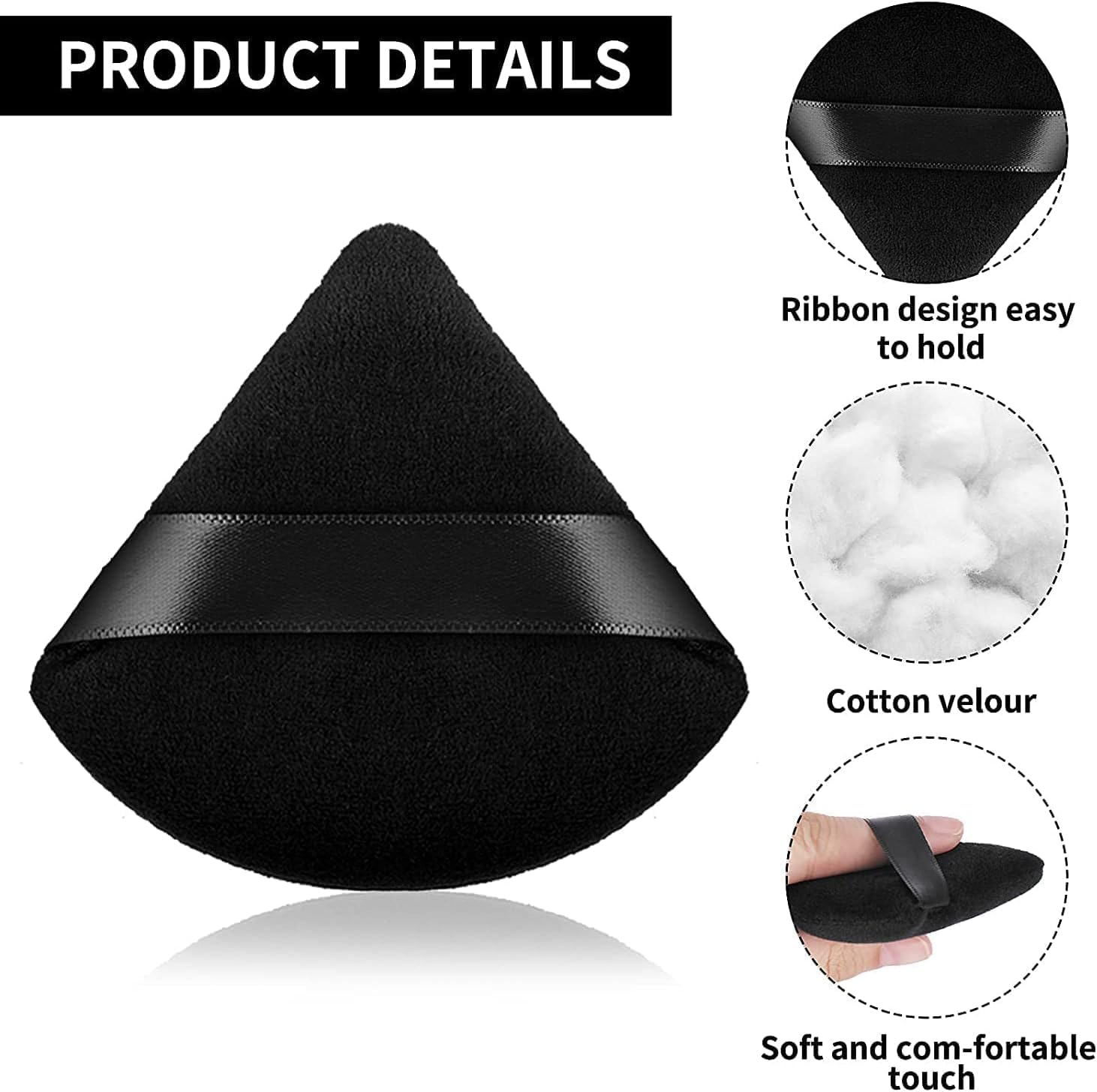 Kotinax 2Pcs Triangle Powder Puffs, Face Makeup Puff for Body Loose Powder Beauty Makeup Tool (Black) - Image 7 thumbnail