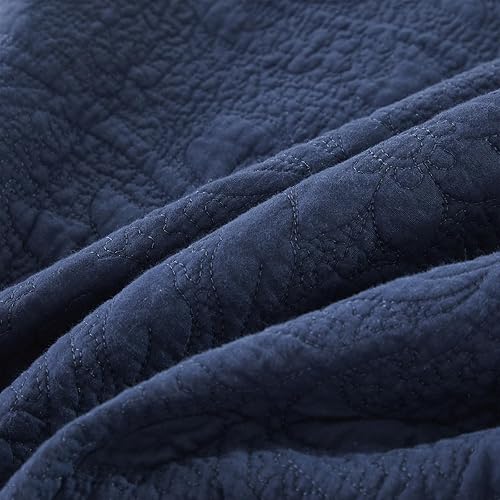 Miniatura 8 de Brandream Juego de edredón tamaño Queen de algodón de lujo, juego de ropa de cama de estilo rústico azul marino, colcha de matelasse acolchado,