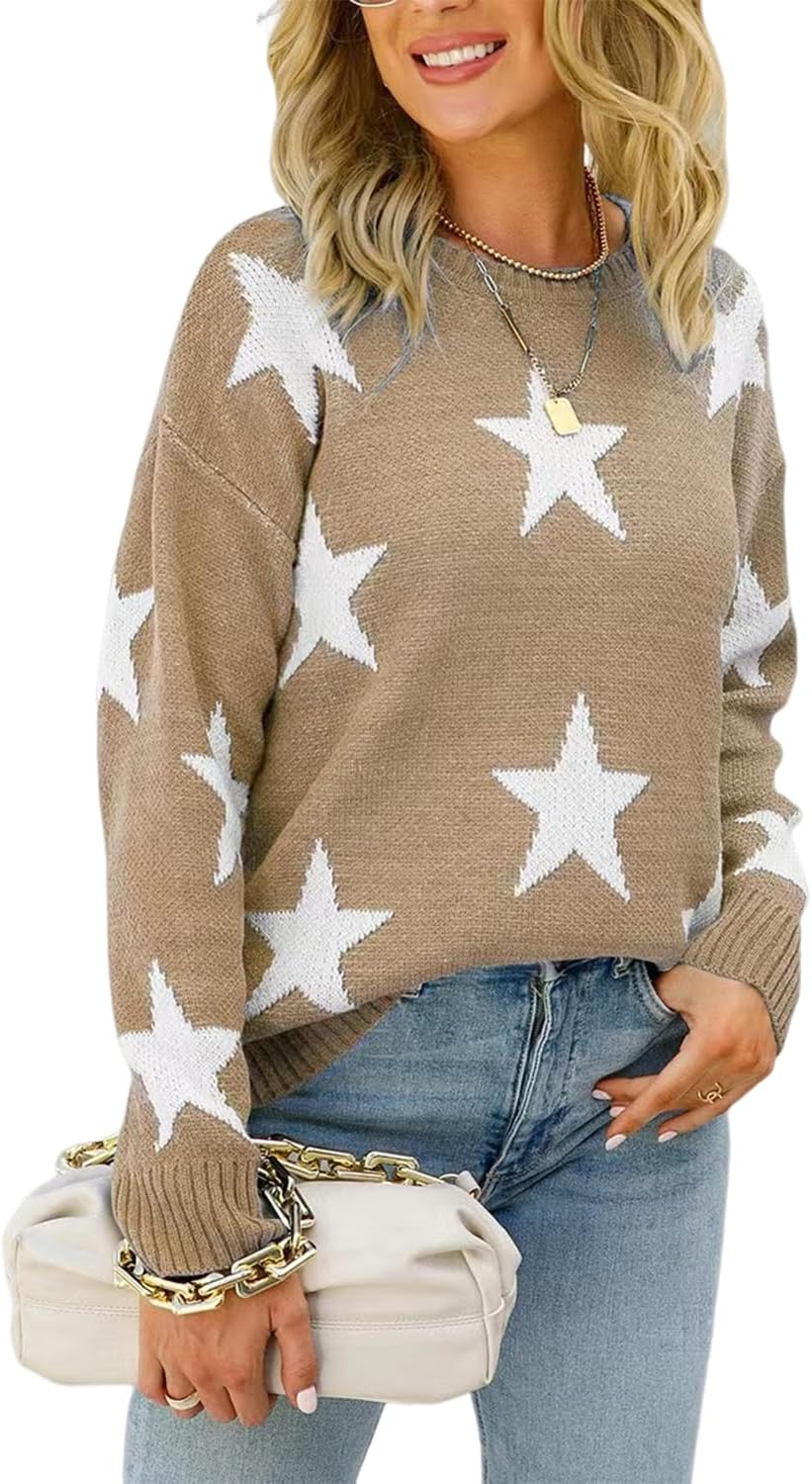 Women's 2025 Fall Winter Trendy Star Print Long Sleeve Crewneck