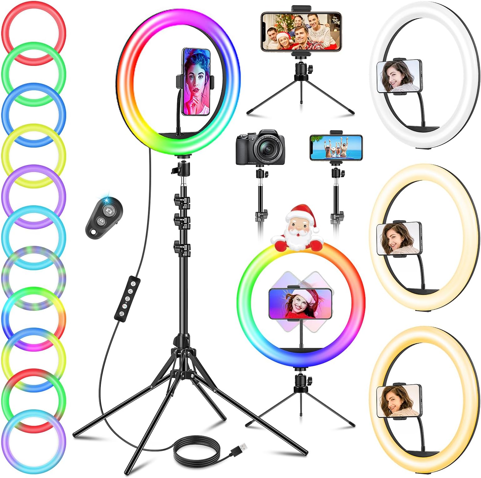 GerTong 11.5'' Ring Light with Tripod & Quadpod Stands, 40 RGB Modes & 13 Brightness, 69.5" Extendable Phone Holder with Remote for YouTube TikTok, Professional LED Selfie Circle Ringlight for Makeup