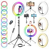 11.5 Zoll Ringlicht mit Stativ und Handyhalter, 40 RGB-Modi, 13 Helligkeit | Tisch LED Ring Light Kamera Handystativhalter mit Ringleuchte für YouTube, Selfie, Makeup, Fotografie, VLOG