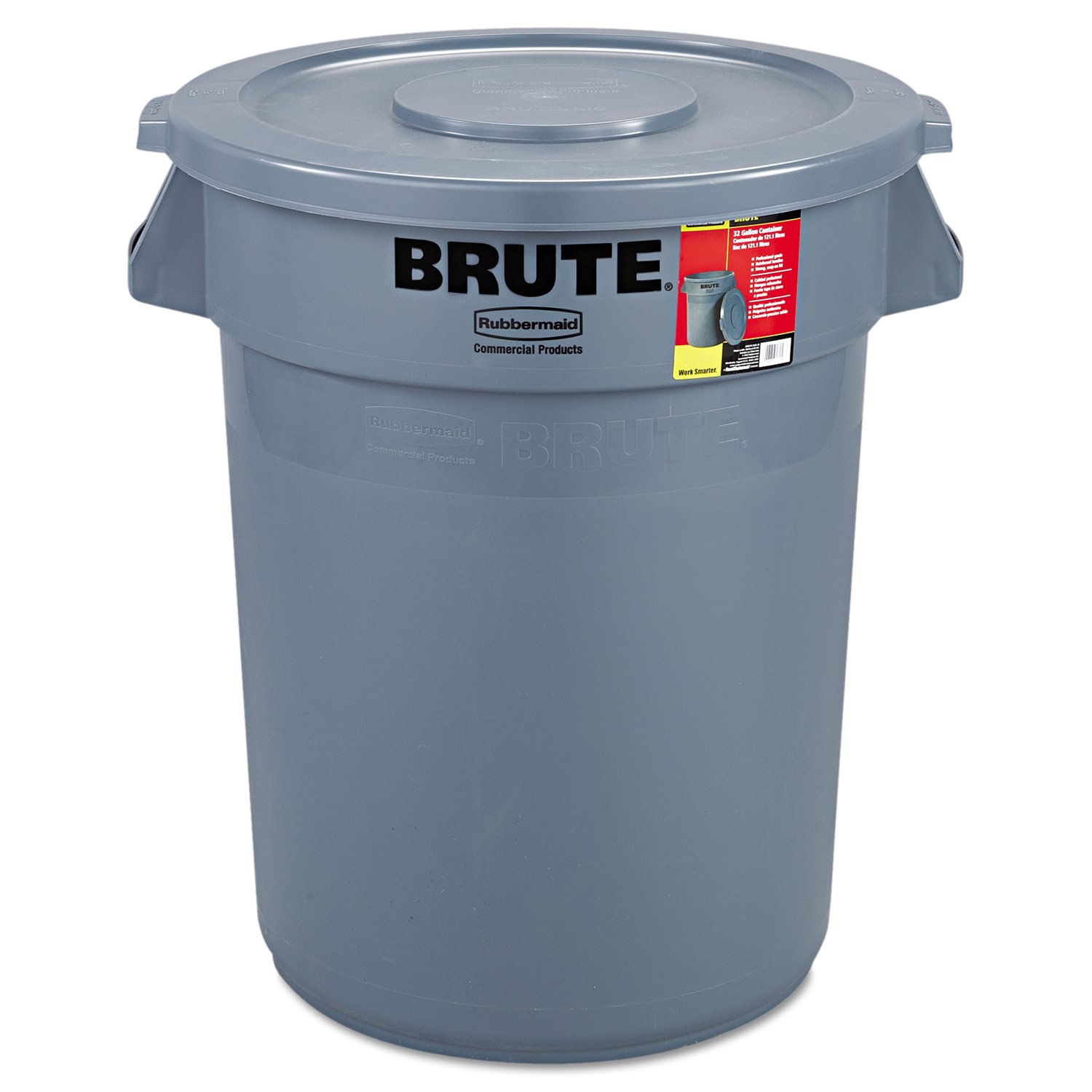 Rubbermaid Commercial 863292GRA Brute Container All-Inclusive, Round, Plastic, 32 gal, Gray: Industrial & Scientific