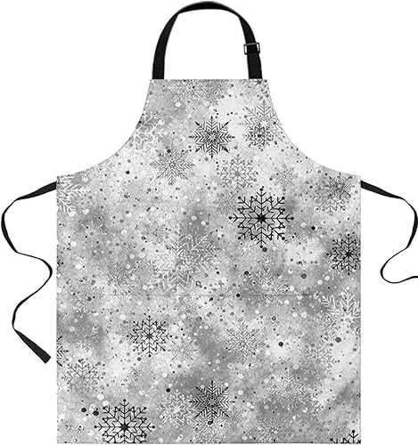 Miniatura 2 de Delantal de cocina de Navidad, invierno, copos de nieve, impermeables, ajustables, para mujereshombres, con bolsillos, gris, blanco